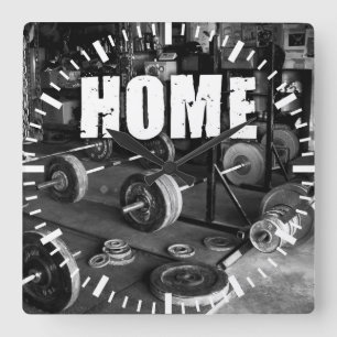 HOME (Barbells) - Workout Motivational Square Wall Clock