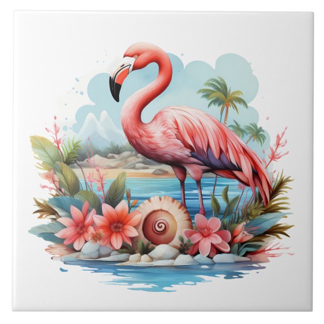 home beach pink flamingo lovers crafting business tile (Front)