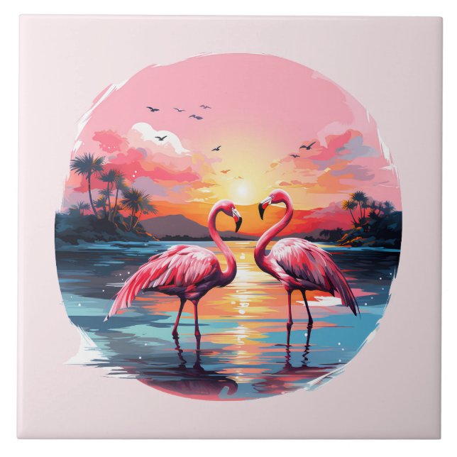 home beach pink flamingo lovers crafting business  tile (Front)