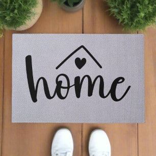 Home Black Typography Heart Welcome Grey Texture Doormat
