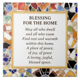 Home Blessing Blessed House colourful faux mosaic Tile
