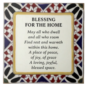 Home Blessing Blessed House red white & blue Tile