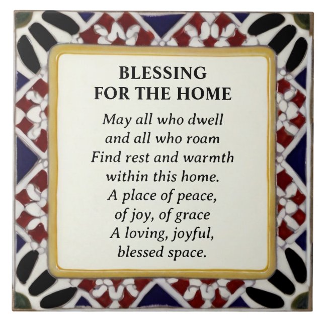 Home Blessing Blessed House red white & blue Tile (Front)