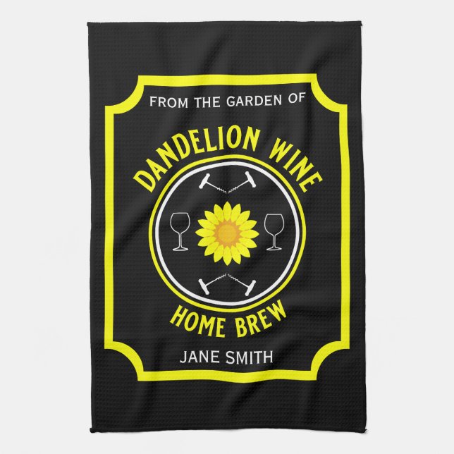 Home Brewed Dandelion Wine Custom Tea Towel (Vertical)
