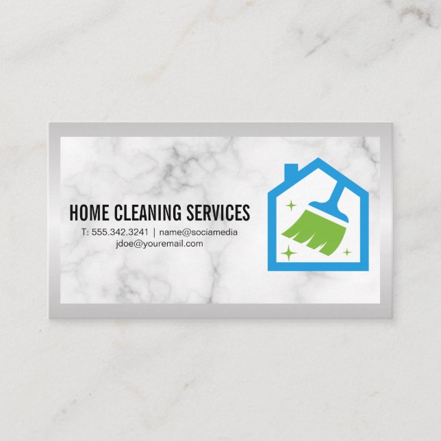 Home Broom Logo | Marble Business Card (Front)