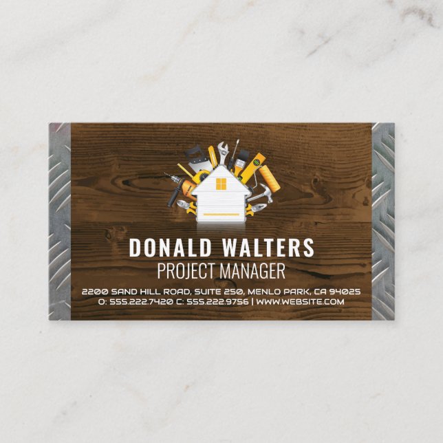 Home Build Construction Tools | Wood | Steel Business Card (Front)