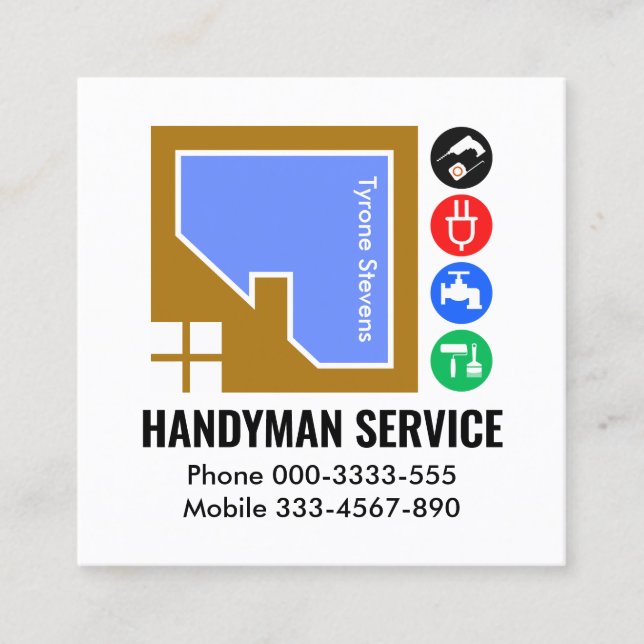 Home Building Frame Handyman Tools Square Business Card (Front)