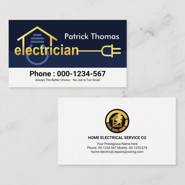 Home Bulb Gold Electrician Circuit Plug Business Card (Front/Back)