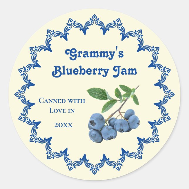 Home Canning Vintage Blueberry Jam Food Label (Front)