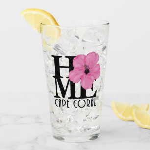 HOME Cape Coral Pink Hibiscus Glass