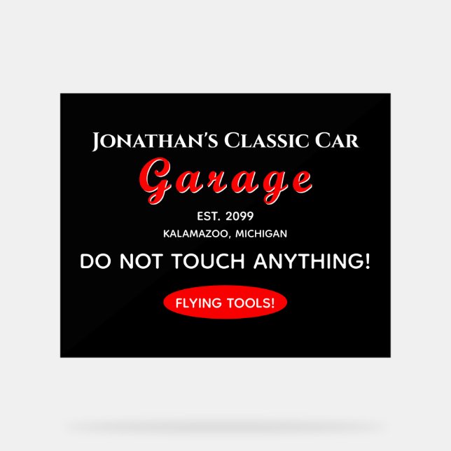 Home Car Mechanic Garage Flying Tools Acrylic Sign (Front)
