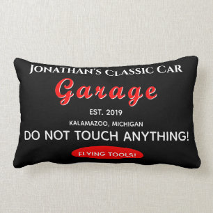 Home Car Mechanic Garage Flying Tools Black Lumbar Cushion