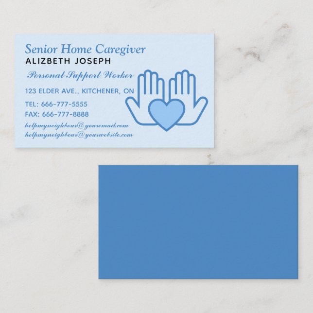 Home Care and Personal Nursing Services  Business Card (Front/Back)