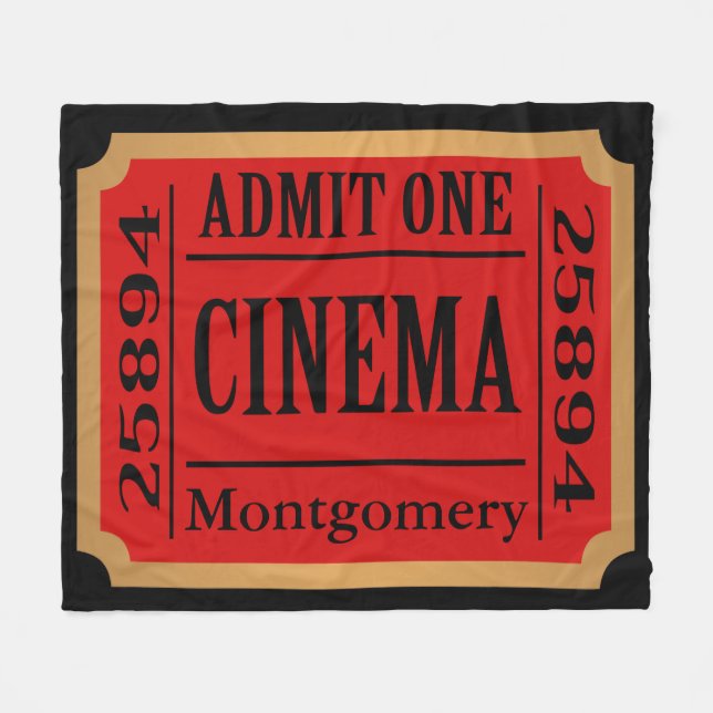 Home Cinema Movie Ticket Stub Personalised Fleece Blanket (Front (Horizontal))