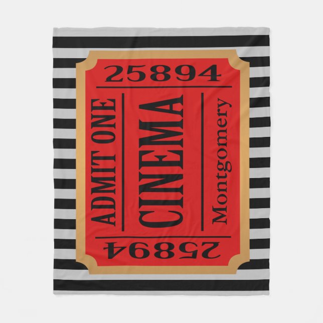 Home Cinema Movie Ticket Stub & Stripes Fleece Blanket (Front)