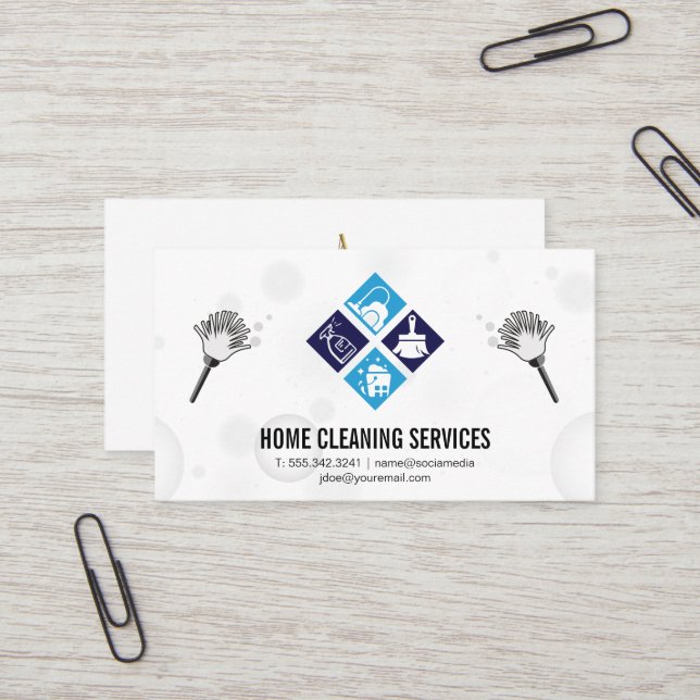 Home Cleaning Icons | Dusters Business Card (Front/Back In Situ)