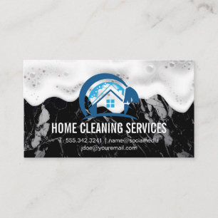 Home Cleaning Logo   Soap Suds   Black Marble Business Card