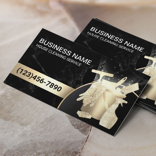 Home Cleaning Maid Service Modern Gold & Marble Business Card