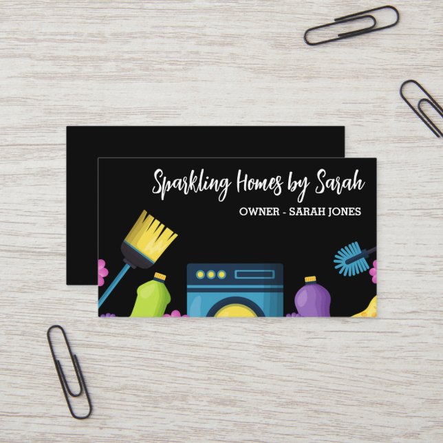 home cleaning service business cards house cleaner (Front/Back In Situ)
