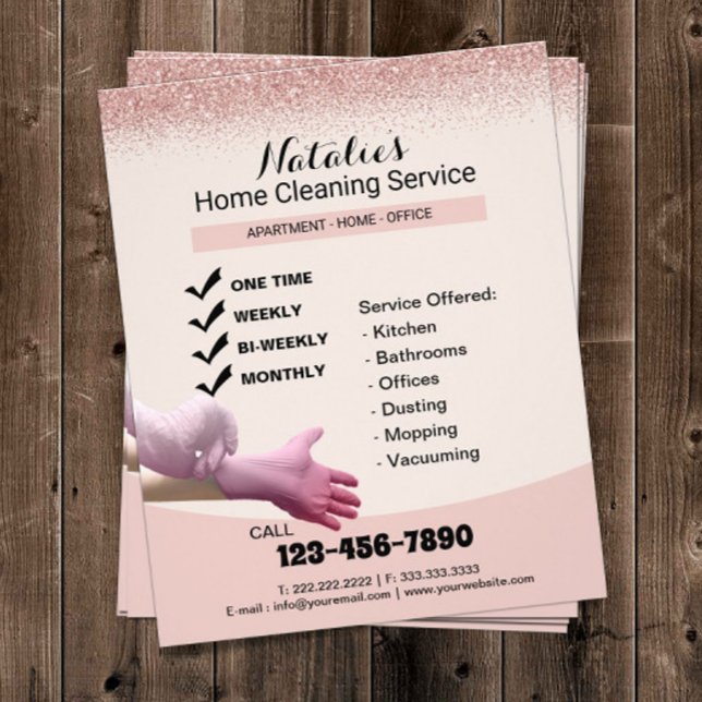 Home Cleaning Service Pink Rose Gold Glitter Flyer (Creator Uploaded)
