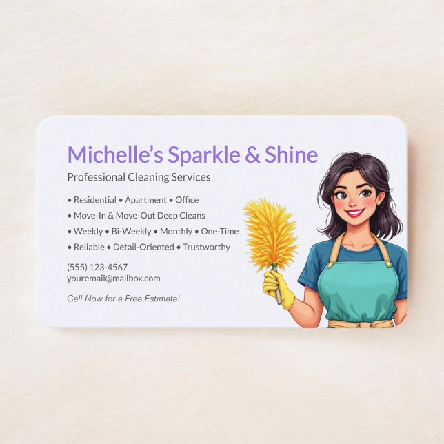 Home Cleaning Service Purple Business Card (Creator Uploaded)