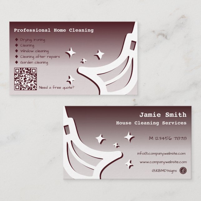 Home Cleaning Service Red Business Card (Front/Back)