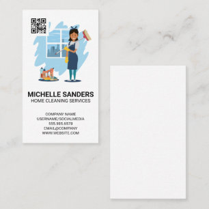 Home Cleaning Services House Maid qr code Business Card