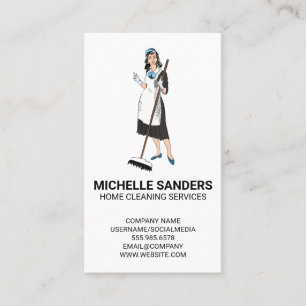 Home Cleaning Services House Maid with Broom Business Card