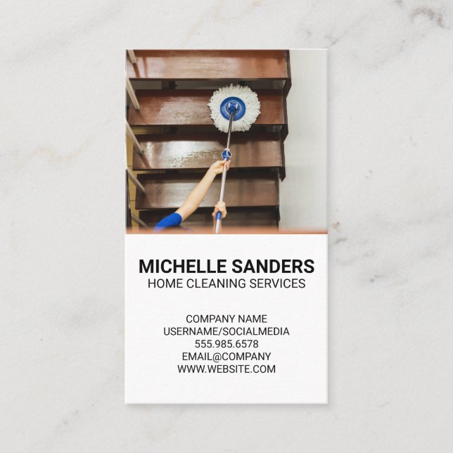 Home Cleaning Services | Maid Mopping Stairs Business Card (Front)