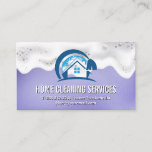 Home Cleaning   Soap Suds   Blue Metallic Business Card
