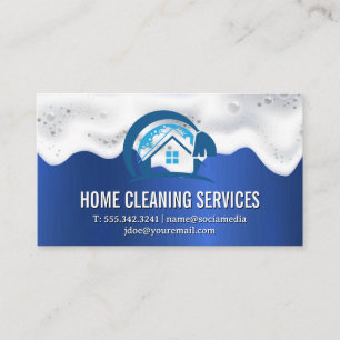 Home Cleaning   Soap Suds   Blue Metallic Texture Business Card