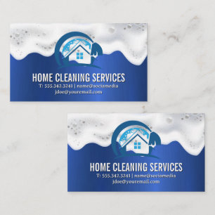 Home Cleaning   Soap Suds   Blue Metallic Texture Business Card