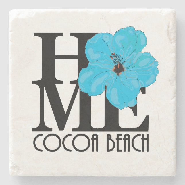 HOME Cocoa Beach Blue Hibiscus Stone Coaster (Front)