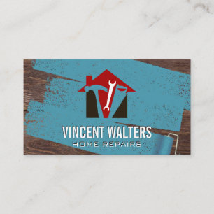 Home Construction Wooden Boards Painter Roller Business Card