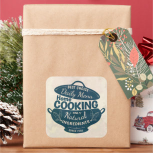Home Cooking – Natural Ingredients Retro Kitchen Square Sticker