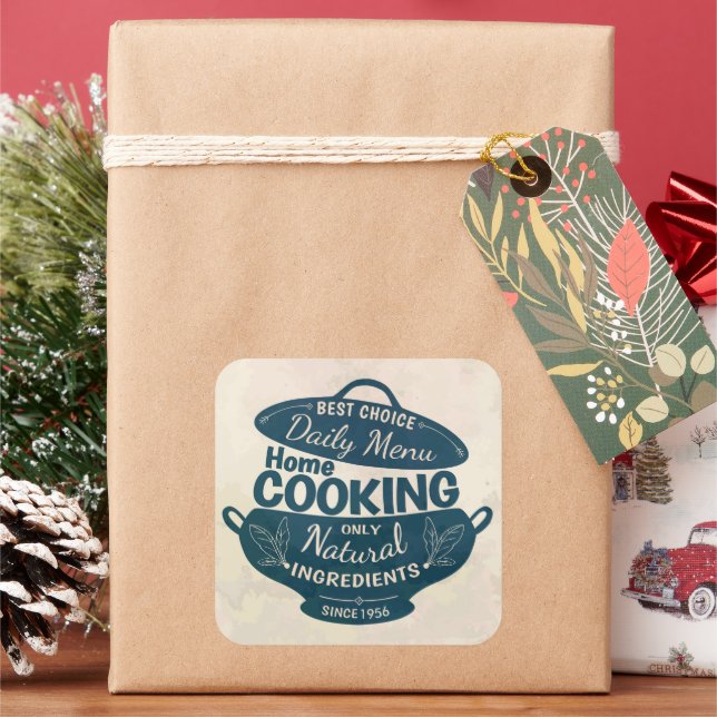 Home Cooking – Natural Ingredients Retro Kitchen  Square Sticker (Holiday)