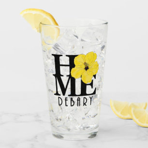 HOME Debary Yellow Hibiscus Glass