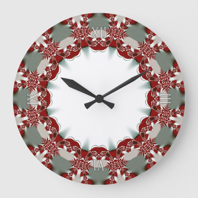 Home Decor : Red White Tribal Lace Wall Clock (Front)