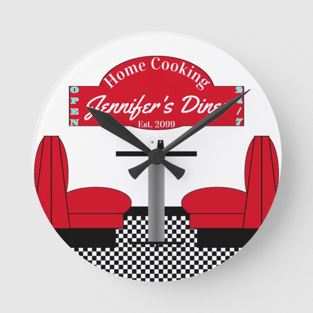 Home Diner Kitchen Restaurant Grill Chef Baker Round Clock (Front)