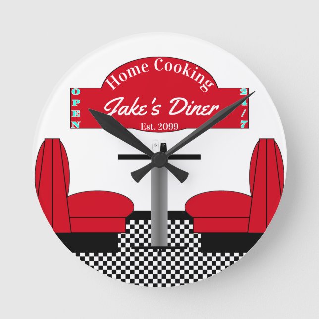 Home Diner Kitchen Restaurant Grill Man Cave Round Clock (Front)