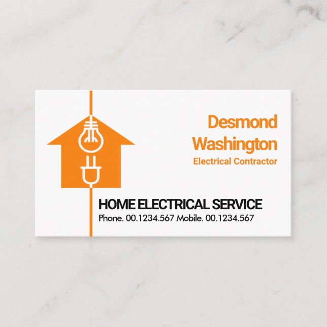 Home Electrical Cable Motif Electrician Service Business Card (Front)