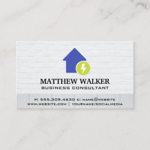 Home Electricity Icon   Brick Wall Wood Background Business Card