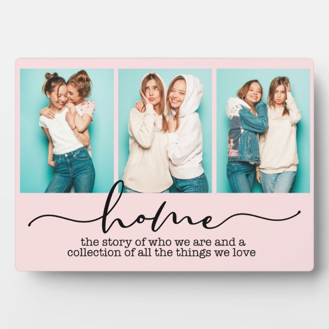 Home Family Sayings Modern Typography Three Photo Plaque (Front)