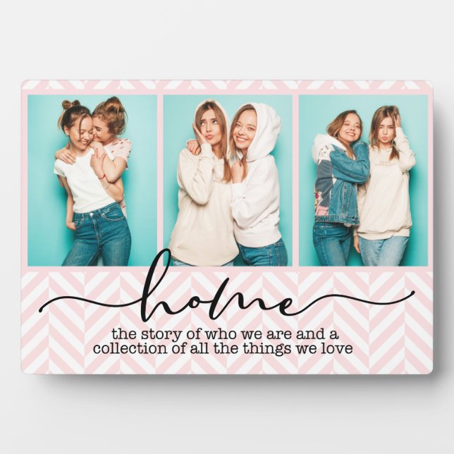 Home Family Sayings Modern Typography Three Photo Plaque (Front)