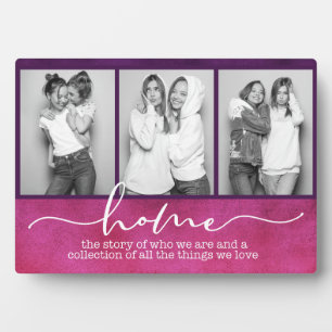 Home Family Sayings Modern Typography Three Photo Plaque
