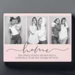 Home Family Sayings Modern Typography Three Photo Plaque<br><div class="desc">This modern design features three of your favourite photos with the text "home - the story of who we are and a collection of all the things we love" in modern typography #photo #photogifts #gifts #gift #giftsforher #girly #family #home #birthdaygifts #holidaygifts #personalizedgifts</div>