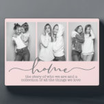 Home Family Sayings Modern Typography Three Photo Plaque<br><div class="desc">This modern design features three of your favourite photos with the text "home - the story of who we are and a collection of all the things we love" in modern typography #photo #photogifts #gifts #gift #giftsforher #girly #family #home #birthdaygifts #holidaygifts #personalizedgifts</div>