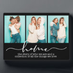 Home Family Sayings Modern Typography Three Photo Plaque<br><div class="desc">This modern design features three of your favourite photos with the text "home - the story of who we are and a collection of all the things we love" in modern typography #photo #photogifts #gifts #gift #giftsforher #girly #family #home #birthdaygifts #holidaygifts #personalizedgifts</div>