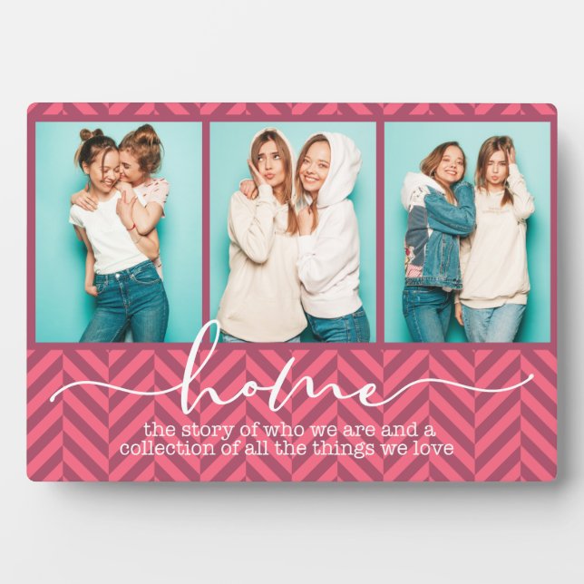 Home Family Sayings Modern Typography Three Photo Plaque (Front)