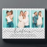 Home Family Sayings Modern Typography Three Photo Plaque<br><div class="desc">This modern design features three of your favourite photos with the text "home - the story of who we are and a collection of all the things we love" in modern typography #photo #photogifts #gifts #gift #giftsforher #girly #family #home #birthdaygifts #holidaygifts #christmasgifts #personalizedgifts</div>